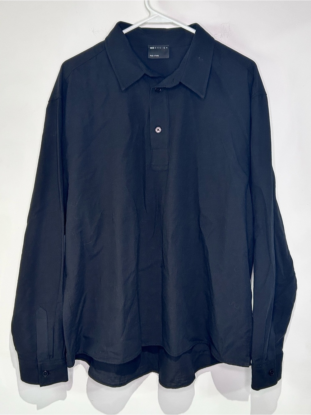 ASOS DESIGN Men’s Black Long Sleeve Polo Shirt 100% Cotton Size Large Classic